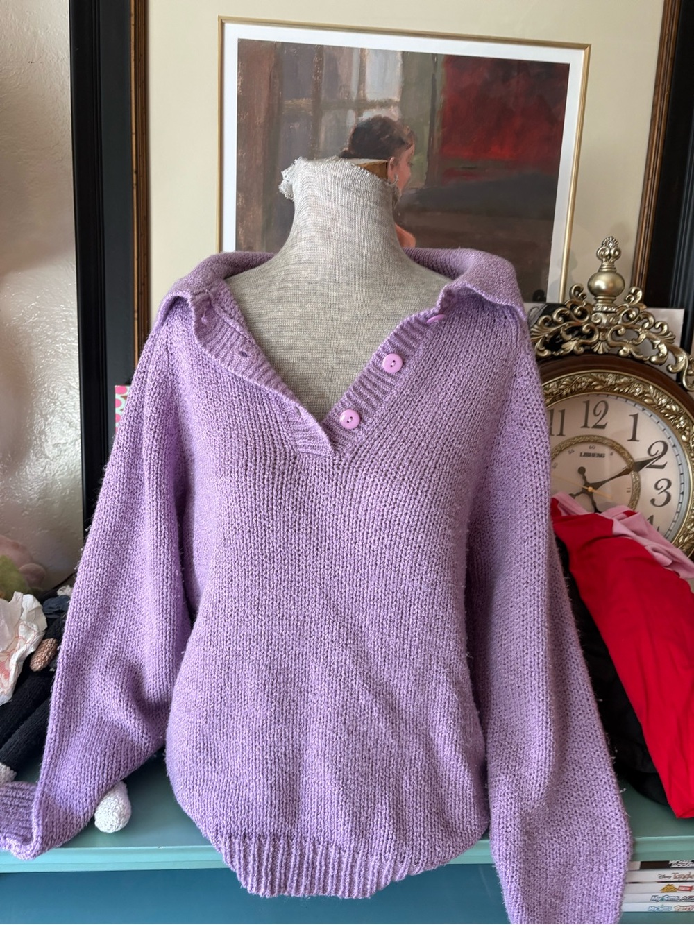 Lilac Button-Collar Women's Sweater